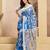 Blue digital printed linen ready to wear designer saree with unstitched blouse