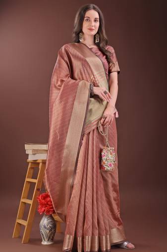 peach color orgenza zari border saree with blouse