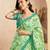 Mint green digital printed linen ready to wear designer saree with unstitched blouse