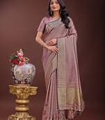 magenta color orgenza zari border saree with blouse