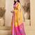 Mustard digital printed linen ready to wear designer saree with unstitched blouse