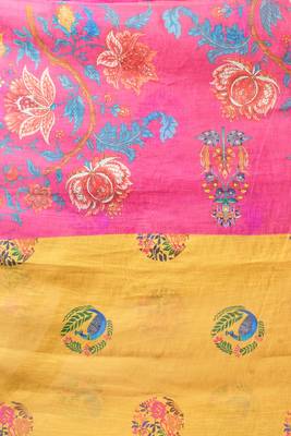 Mustard digital printed linen ready to wear designer saree with unstitched blouse 7