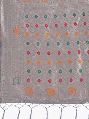 grey linen cotton zari weaving saree with blouse 4