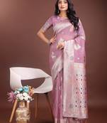 purple color linen cotton zari weaving saree with blouse