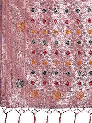 purple color linen cotton zari weaving saree with blouse 4