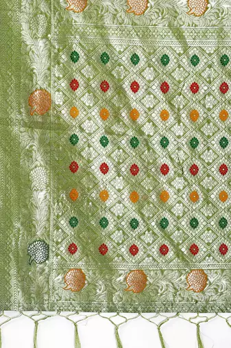 light green color linen cotton zari weaving saree with blouse