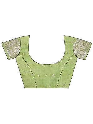 light green color linen cotton zari weaving saree with blouse 5