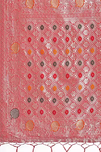 pink color linen cotton zari weaving saree with blouse