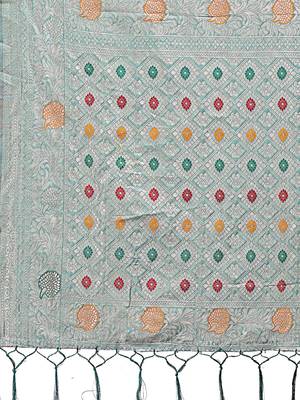 sky blue color linen cotton zari weaving saree with blouse 4