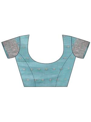 sky blue color linen cotton zari weaving saree with blouse 5
