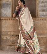 Off white  soft silk madhubani art printed saree