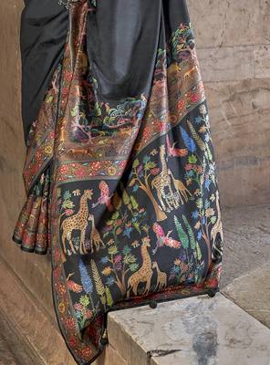 Black soft silk madhubani art printed saree 4