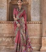 Pink soft silk madhubani art printed saree