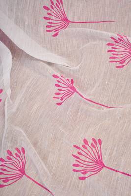 White digital printed linen ready to wear designer saree with unstitched blouse 8