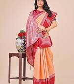 peach color woven lichi art silk blend saree with blouse