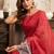 Red digital printed linen ready to wear designer saree with unstitched blouse