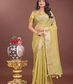 mehandi greeb color zari border orgenza saree with blouse