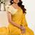 Yellow digital printed linen ready to wear designer saree with unstitched blouse