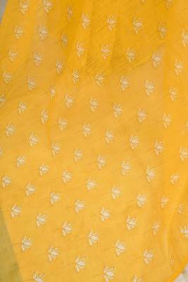 Yellow digital printed linen ready to wear designer saree with unstitched blouse 8