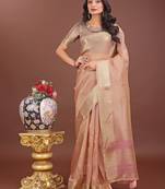 peach color zari border orgenza saree with blouse