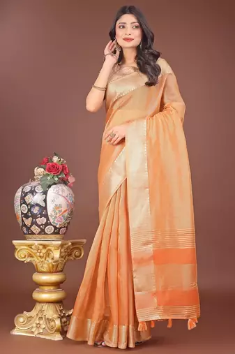 orange color zari border orgenza saree with blouse