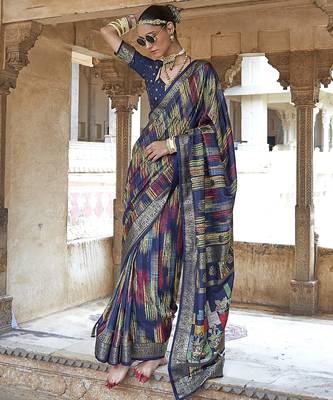 navy blue soft silk blend woven patola printed saree 1