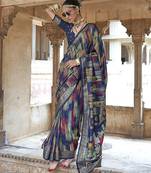 navy blue soft silk blend woven patola printed saree