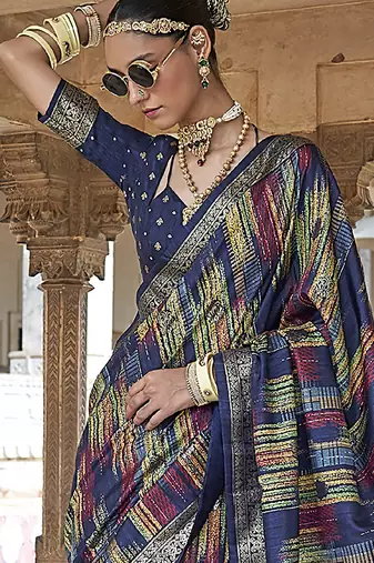navy blue soft silk blend woven patola printed saree