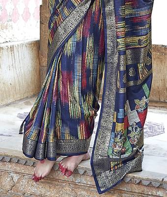 navy blue soft silk blend woven patola printed saree 4