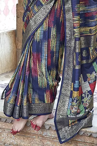 navy blue soft silk blend woven patola printed saree