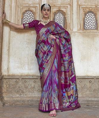 maroon soft silk blend woven patola printed saree 1