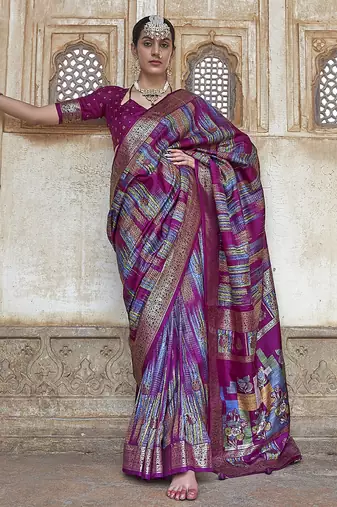 maroon soft silk blend woven patola printed saree