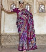 maroon soft silk blend woven patola printed saree