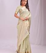light green color cheks zari border orgenza saree with blouse