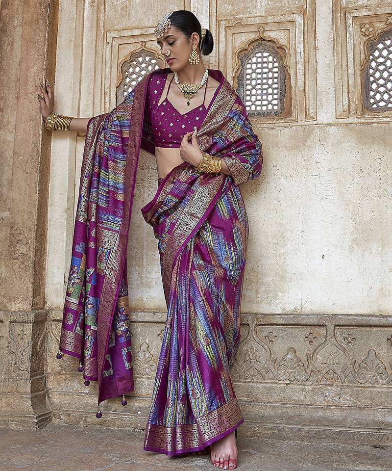 maroon soft silk blend woven patola printed saree