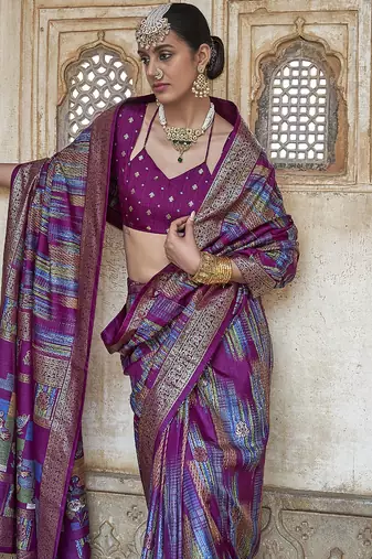 maroon soft silk blend woven patola printed saree