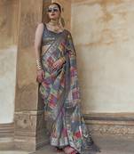 grey soft silk blend woven patola printed saree
