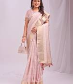 peach color cheks zari border orgenza saree with blouse