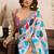 Multicolor digital printed linen ready to wear designer saree with unstitched blouse