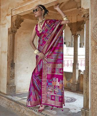 pink soft silk blend woven patola printed saree 1