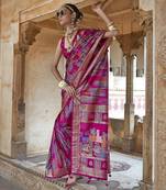 pink soft silk blend woven patola printed saree