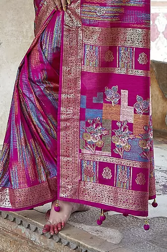 pink soft silk blend woven patola printed saree