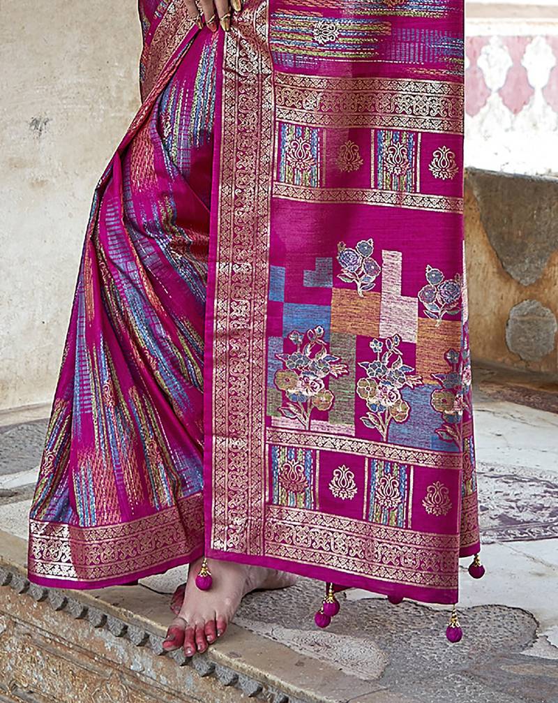 pink soft silk blend woven patola printed saree