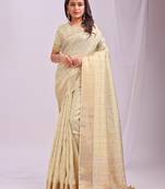gold color cheks zari border orgenza saree with blouse