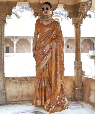 mustard yellow soft silk blend woven patola printed saree 1