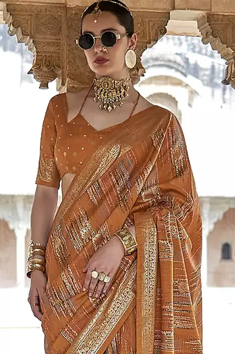 mustard yellow soft silk blend woven patola printed saree