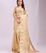 gold color zari lining border orgenz saree with blouse