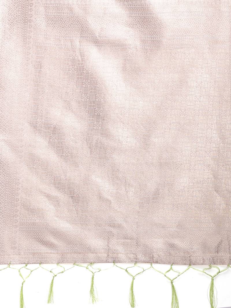 white & light green color cotton zari woven saree with blouse