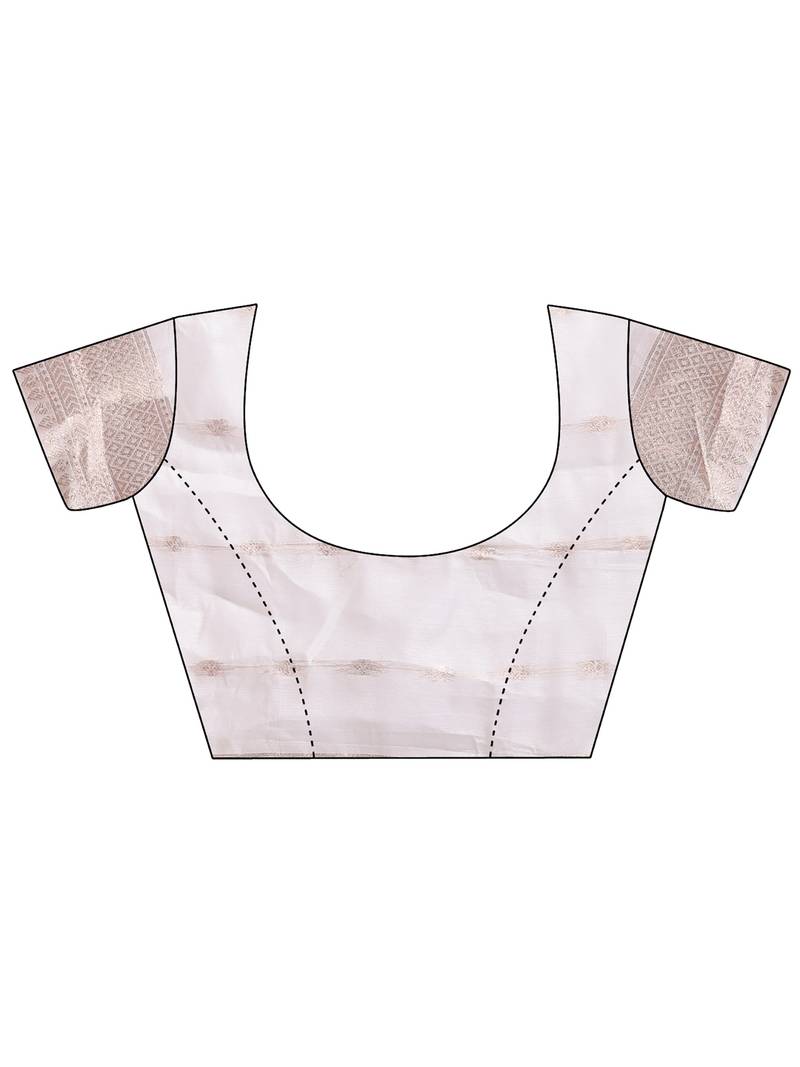 white & pink color cotton zari woven saree with blouse