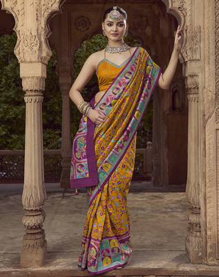 mustard floral zaal print patola saree 1